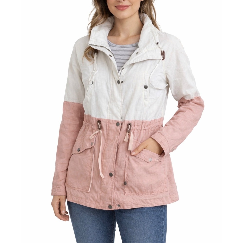 Blu Pepper Linen Blend Colorblock Utility Jacket‎ White Pink BA4790 Womens Large